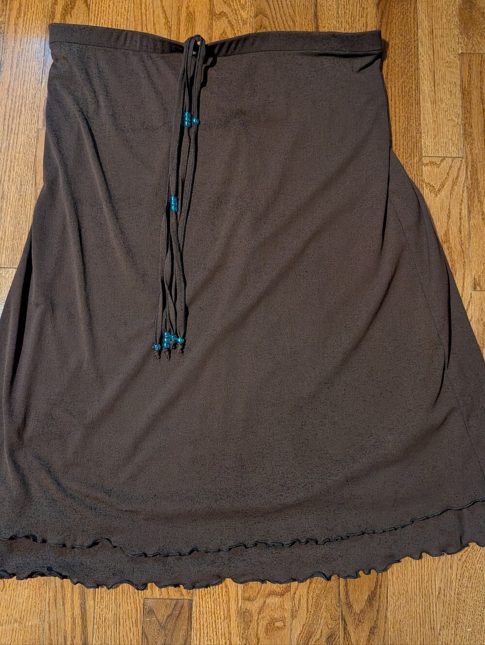 Brown Drawstring Beach Skirt with Bead Accents